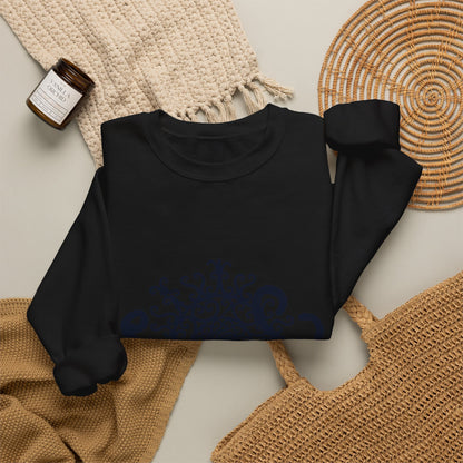 Mandala Crewneck Sweatshirt — Ornate Black Floral Mandala "Therin" Design