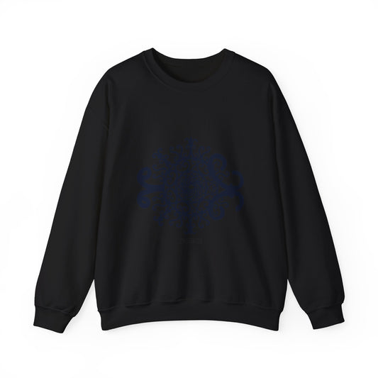 Mandala Crewneck Sweatshirt — Ornate Black Floral Mandala "Therin" Design