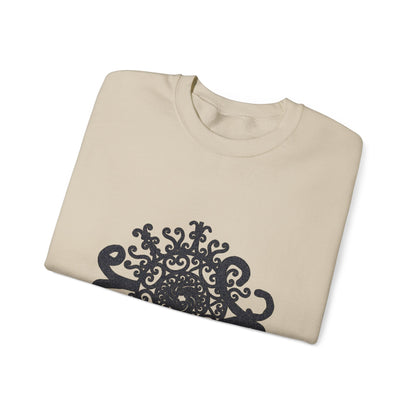 Mandala Crewneck Sweatshirt — Ornate Black Floral Mandala "Therin" Design