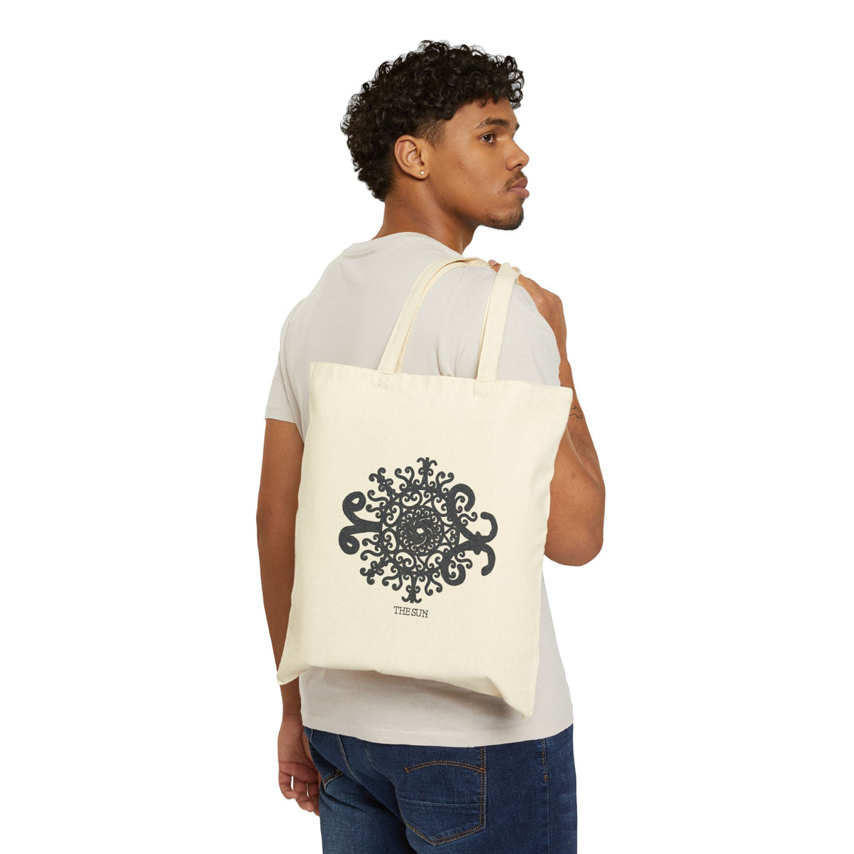 Mandala 'The Birth' Cotton Tote Bag — Boho Floral Canvas Market Tote