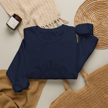 Mandala Crewneck Sweatshirt — Ornate Black Floral Mandala "Therin" Design