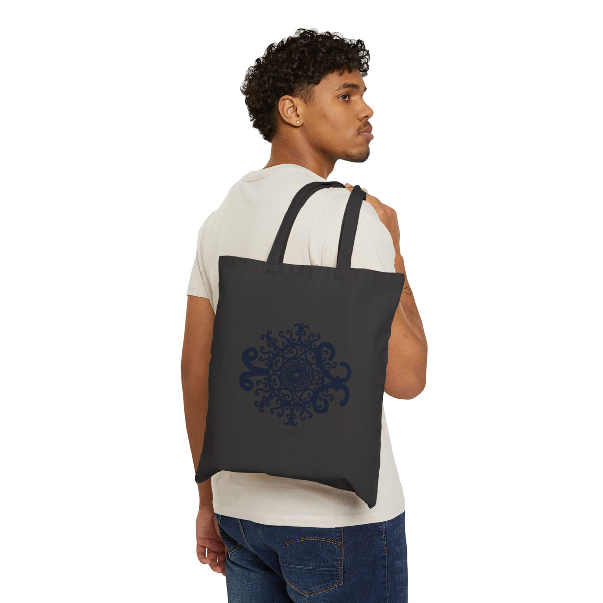 Mandala 'The Birth' Cotton Tote Bag — Boho Floral Canvas Market Tote