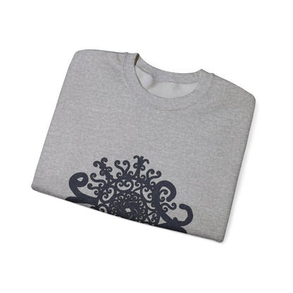Mandala Crewneck Sweatshirt — Ornate Black Floral Mandala "Therin" Design