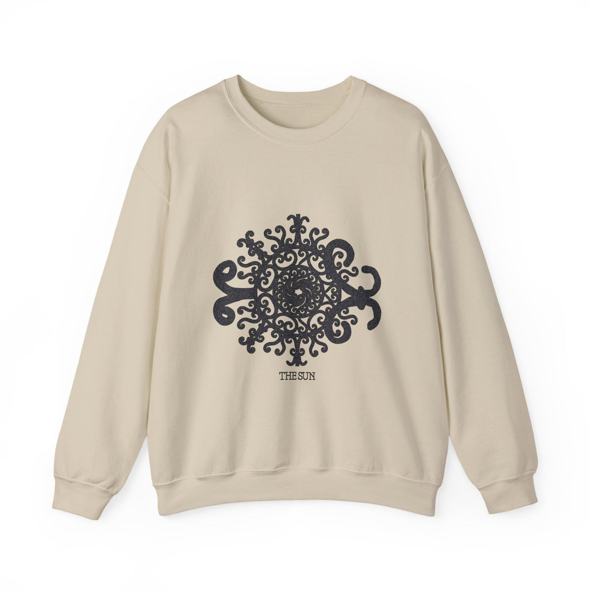 Mandala Crewneck Sweatshirt — Ornate Black Floral Mandala "Therin" Design