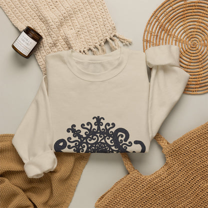 Mandala Crewneck Sweatshirt — Ornate Black Floral Mandala "Therin" Design