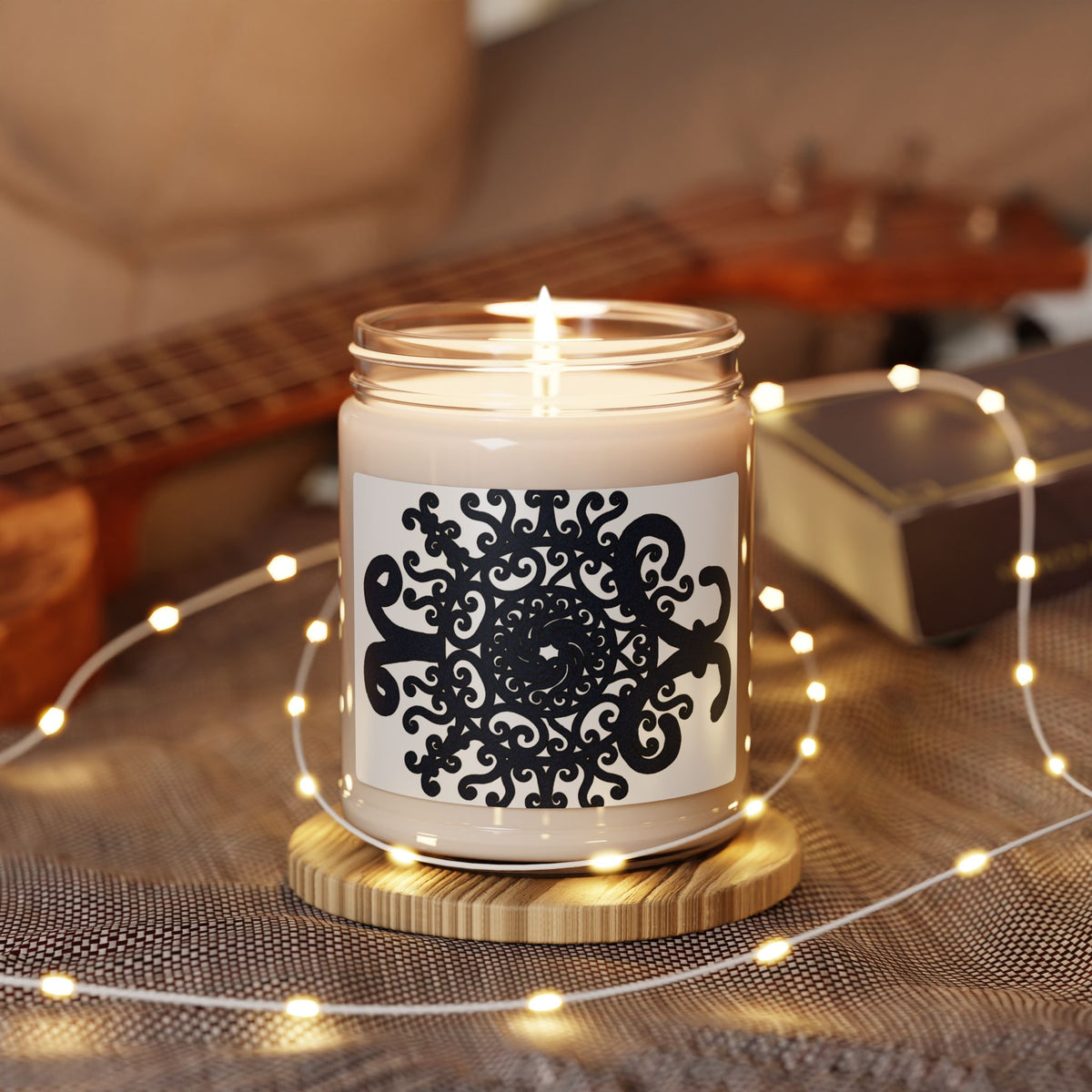 Soy Candle — Black Ornamental Mandala Scented 9oz
