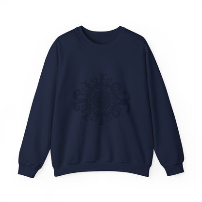 Mandala Crewneck Sweatshirt — Ornate Black Floral Mandala "Therin" Design